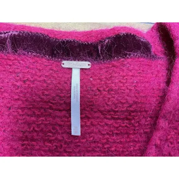Free People Theo Alpaca Blend V-Neck Sweater Fuchsia Size Medium - Picture 5 of 10